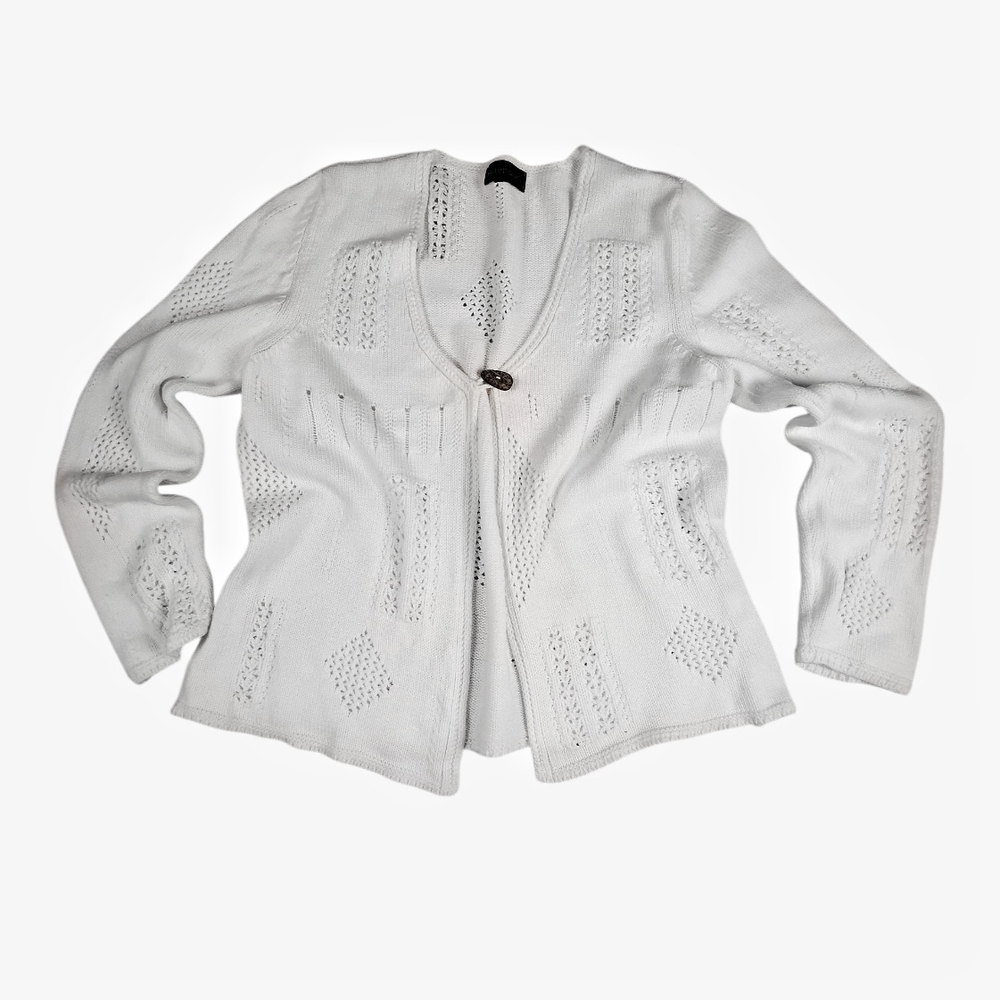 White Pointelle Knit Cardigan with Button Closure